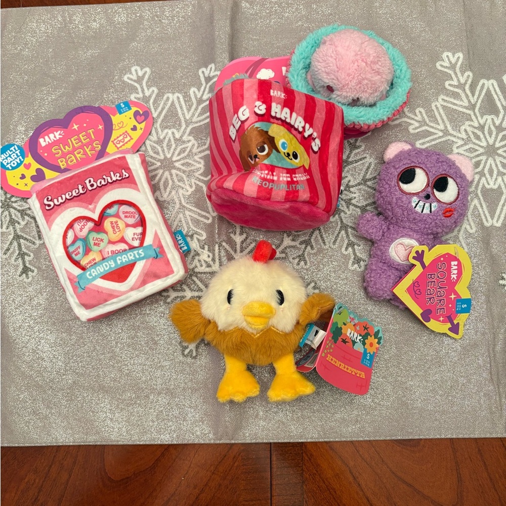 Bark Plush Chicken & Mini Toys Pack - Pink, Purple, Yellow, Teal